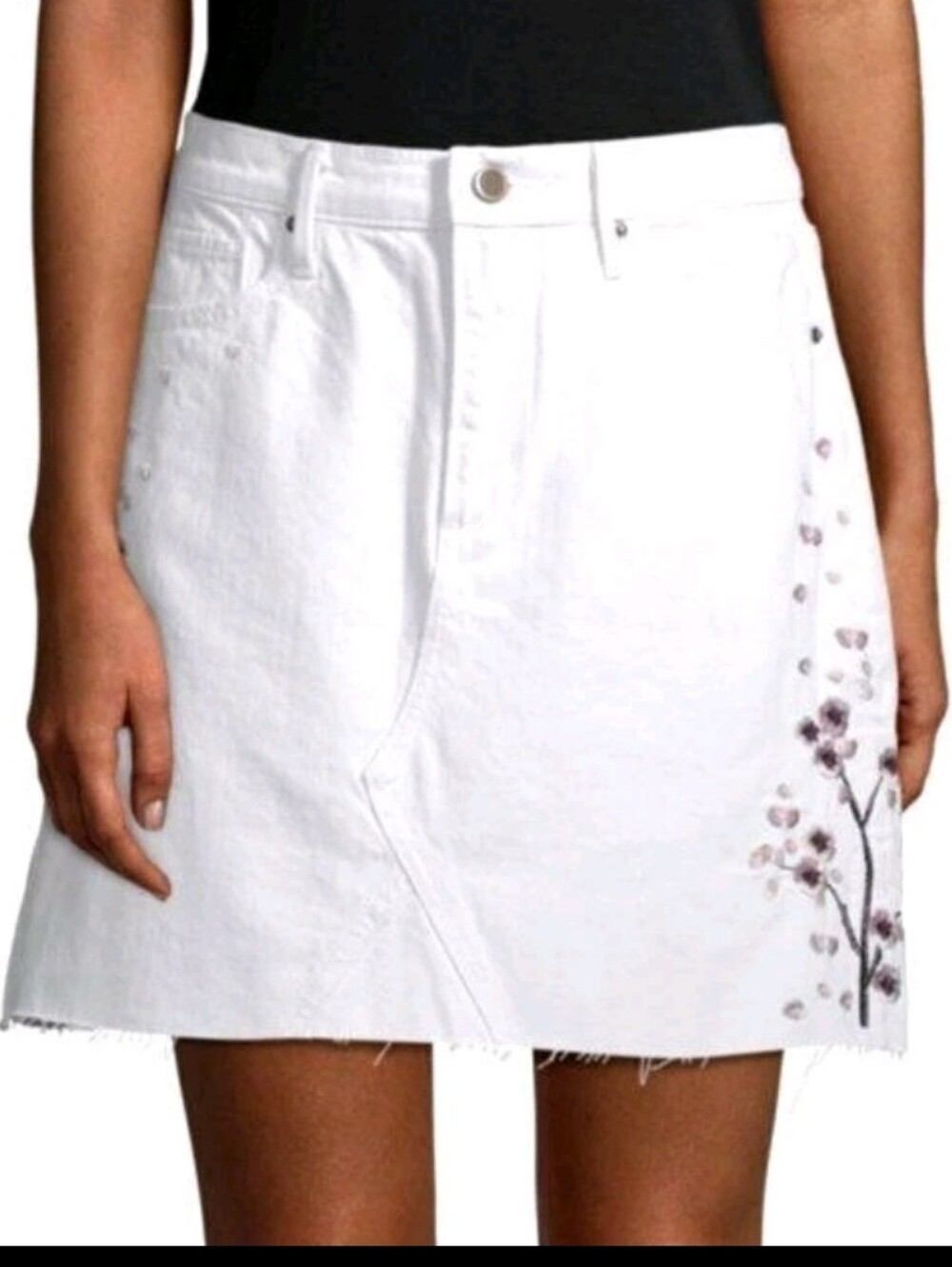 DRIFTWOOD NWT STEF White Mini Skirt with Pink Floral Embroidery Size 25